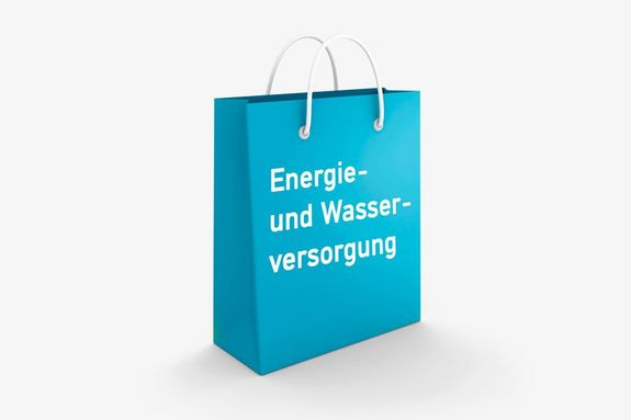 Blaues Sackerl mit der Aufschrift "Energie und Wasserversorgung"