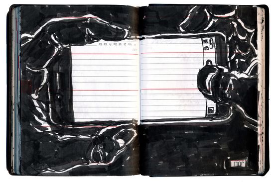 Olaf Osten: Pendeln 181, Wien, Mobiltelefon; Farbstift auf Taschenkalender 2016