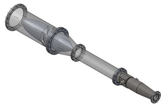 Im Rohr wird der Wasserstrom in Rotation versetzt, die Partikel werden abgeschieden.