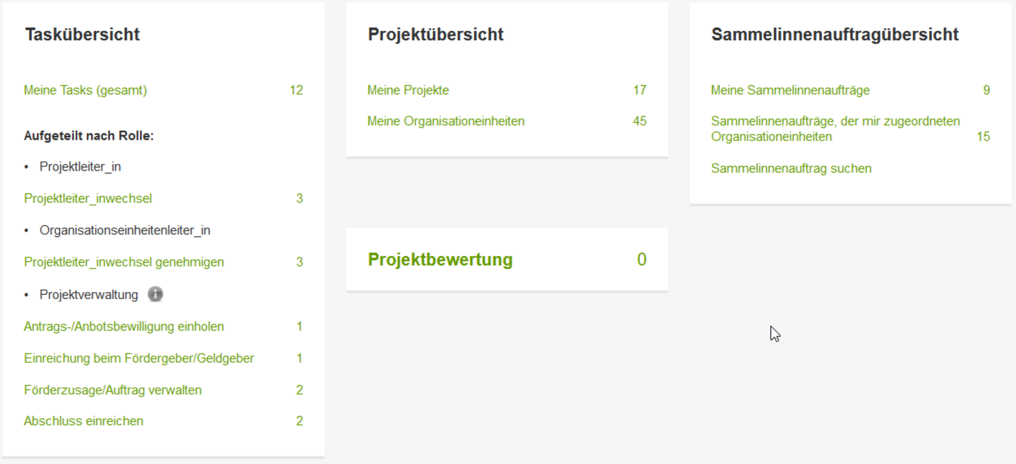 Screenshot der neue Darstellung der TISS Projektdatenbank