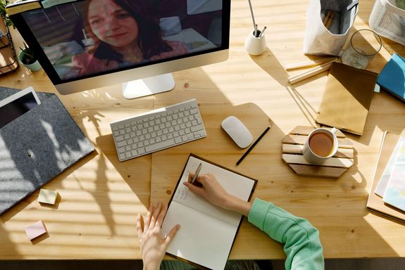 Workstation where a video conference is currently taking place