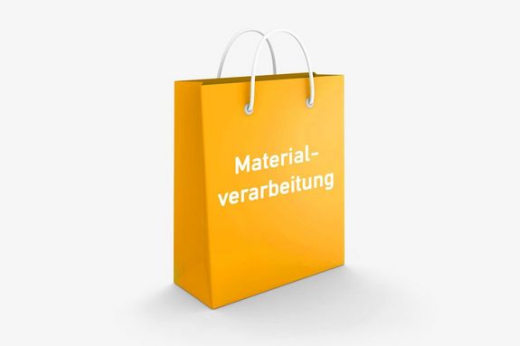 Orangenes Sackerl mit der Aufschrift "Materialverarbeitung"