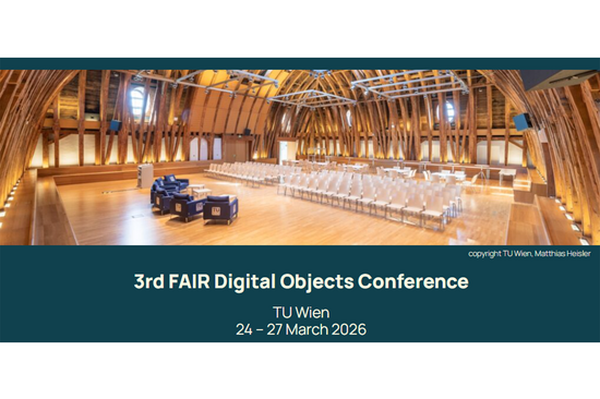 The image shows a photo of an empty event room, with information about the name, time and location of the conference below.