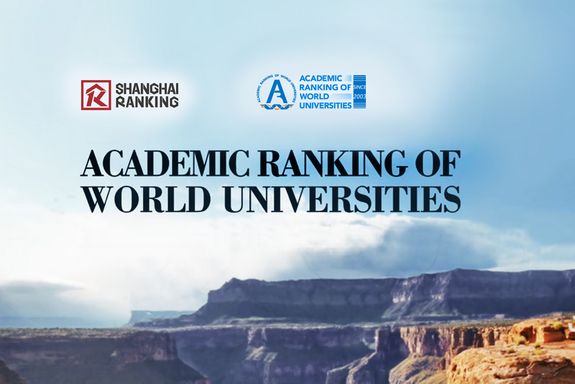 Headline mittig mit dem Text "Academic Ranking of World Universities". Darüber die Logos des Shanghai Rankings und des ARWU. Im Hintergrund die Hochebene eines Canyons mit viel blauem Himmel.