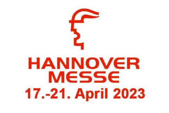 rotes Hannover Messe Logo mit Datum vor weißem Hintergrund