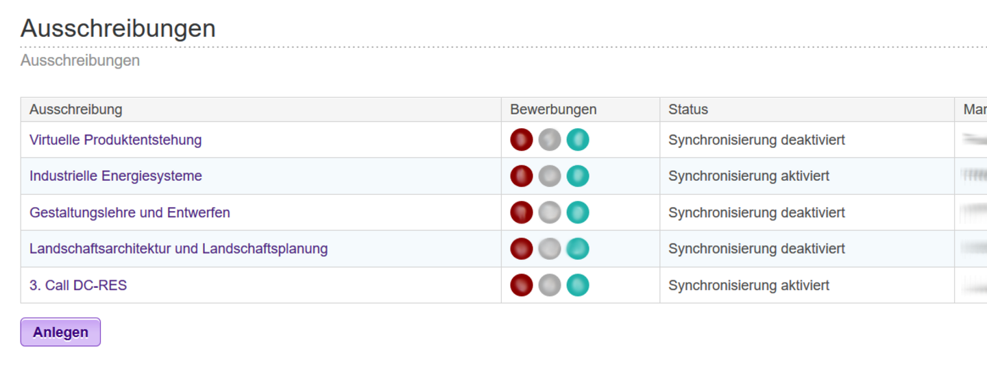 Screenshot Ausschreibungen Professuren