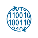 unser Icon für "Forschungsdatenmanagement": Kreis aus zwei Pfeilen, gefüllt mit Reihen aus Nullen und Einsen
