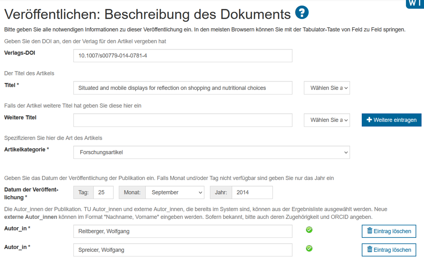Screenshot des neuen Produkts publications