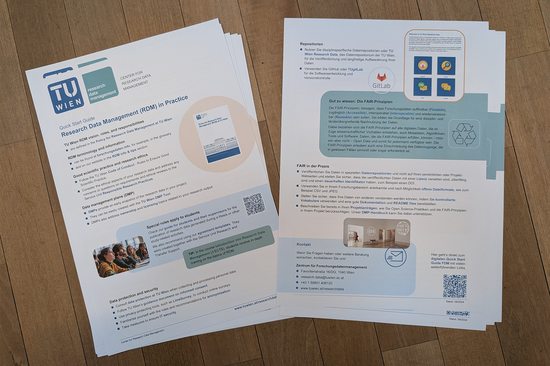 Das Foto zeigt die Vorder- und Rückseite des ausgedruckten Quick Start Guides.