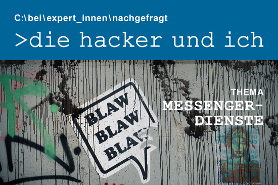 Graffito with speech bubble "BLAW BLAW BLAW" and inscription of the series "The Hackers and me"