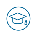 Unser Icon für Lehre: ein Doktorhut im Kreis.