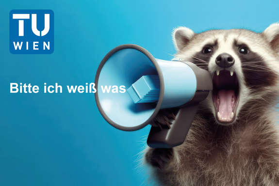 Waschbär mit Megaphone, Teil der Kampagne zum Hinweisgebersystem an der TUW