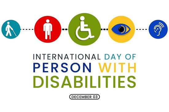 weißer Hintergrund, in Kreisen Menschen mit Behinderung dargestellt, Schrift: "International Day of Person with Disabilities