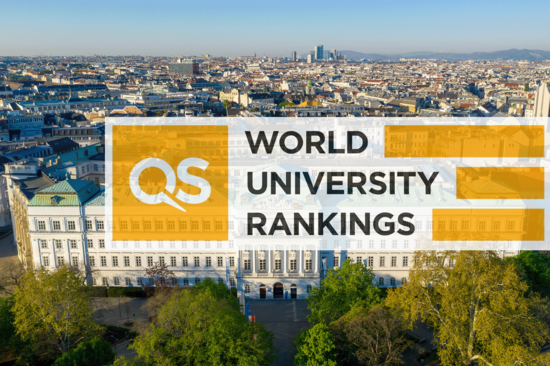 Drohnenbild des Hauptgebäudes der TU Wien mit davorliegendem Park und der Stadt dahinter