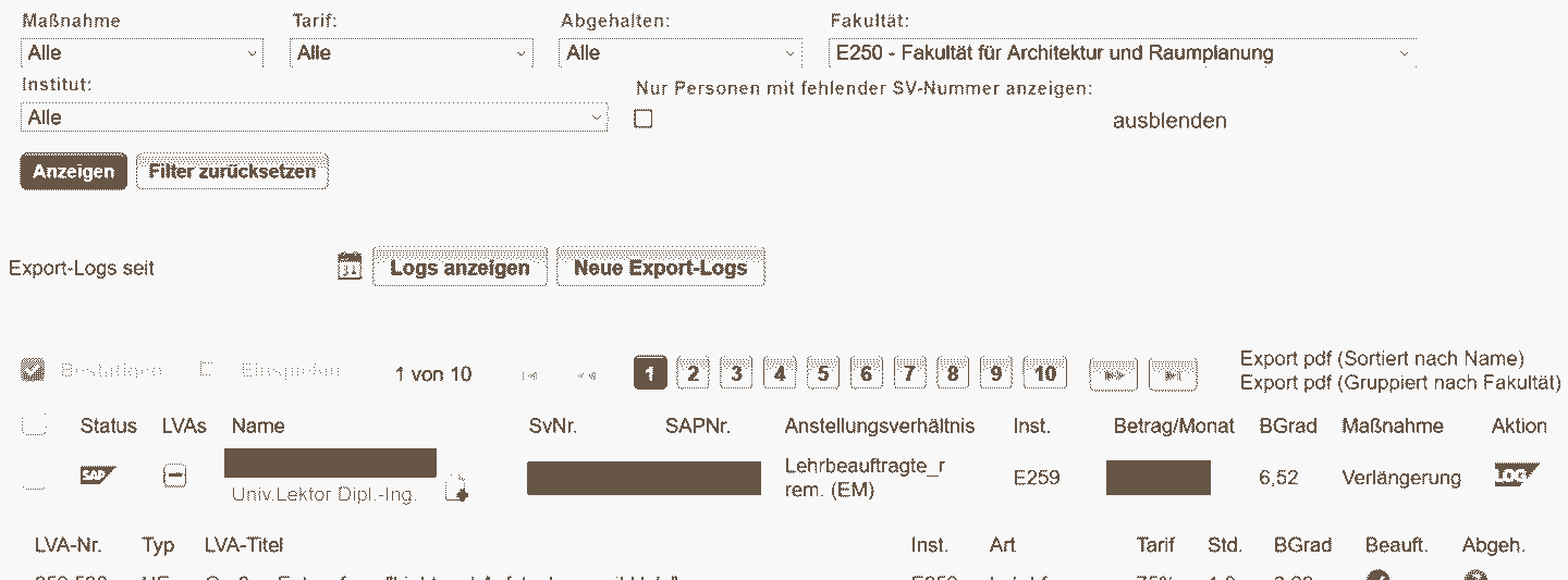 Screenshot Lehrenden Kontrollliste