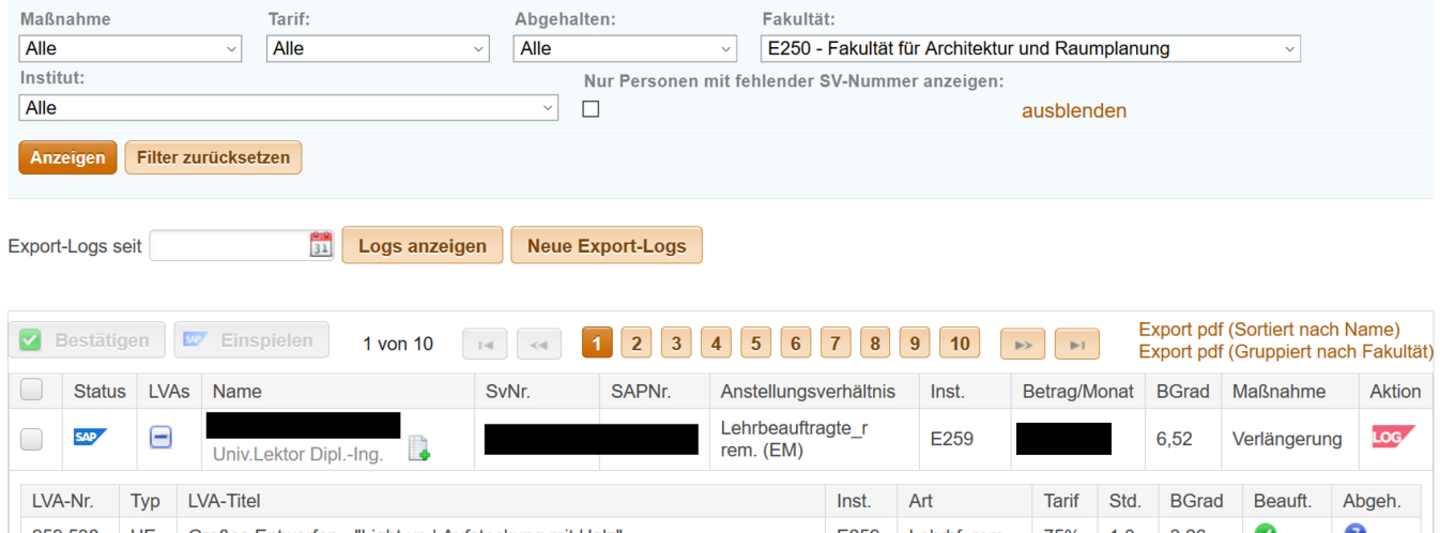Screenshot Lehrenden Kontrollliste