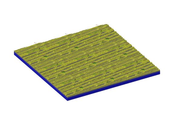 Am Ende der Simulation weist die Oberfläche typische V-förmige Kratzer in Schleifrichtung auf.