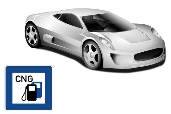 Drawing shows Porsche with petrol station symbol for Compressed Natural Gas (CNG) 