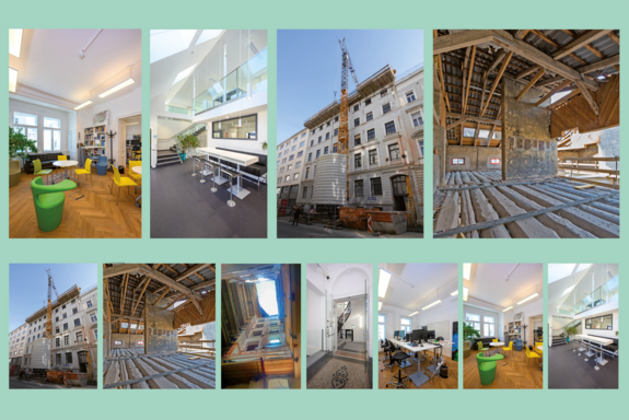 Collage von den Gebäuden EB und EC in der Karlsgasse 