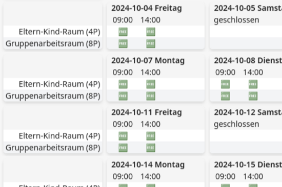 Gruppenarbeitsraum-Kalender für die Chemie- und Maschinenbaubibliothek