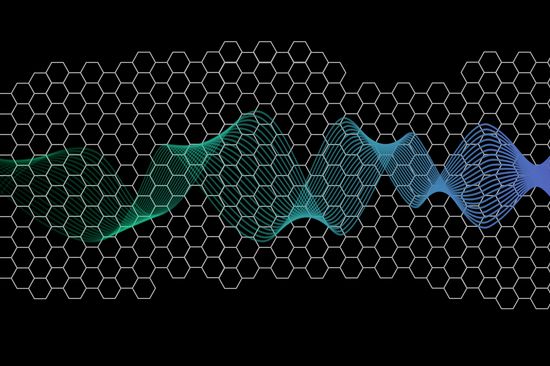 white hexagonal lattice overlayed by wawy lines