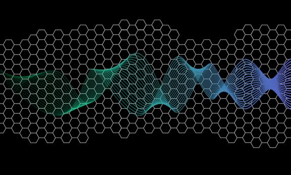 white hexagonal lattice overlayed by wawy lines