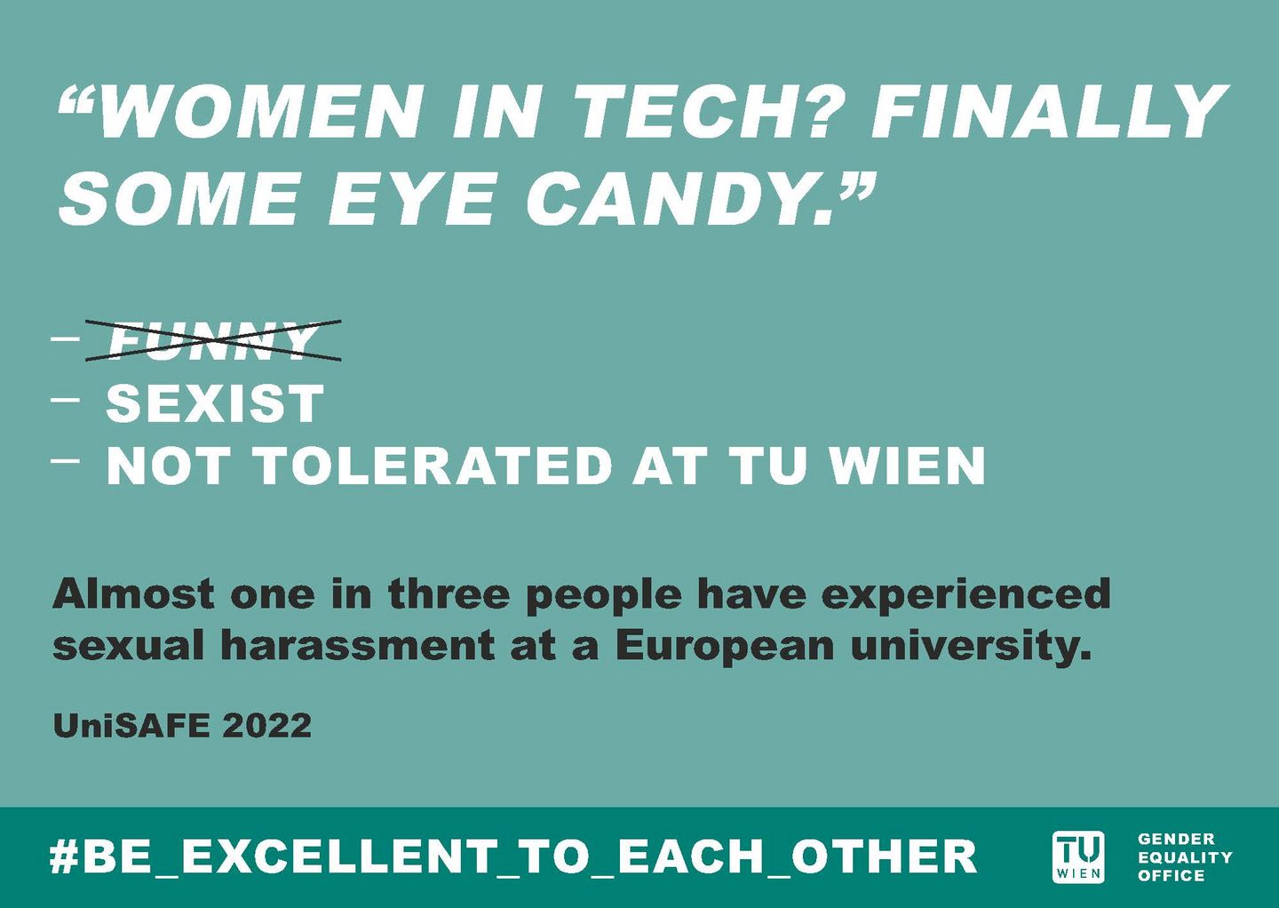 Text on a turquoise background. The text covers a topic from the awareness campaign.