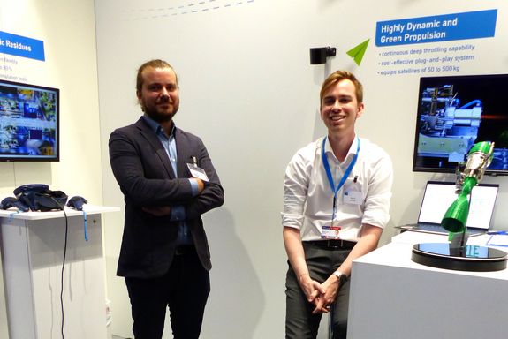 Florian Benedikt (left) and Moritz Nowak (right) at the TU Wien stand, FIA 2022