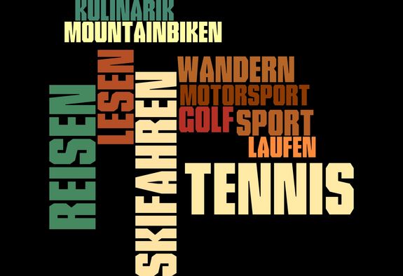 [Translate to English:] WordArt zu Hobbys der Studierenden
