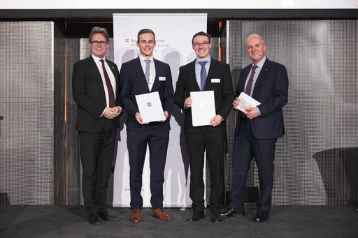 Bundesminister Martin Polaschek, Julian Müllner (Informatik), Andreas Fuchsberger, MinRat i.R. Dr. Alexander Marinovic 