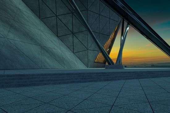 Zeitgenössisches Design in Dreiecksform, moderne Architektur, Gebäudefassade 