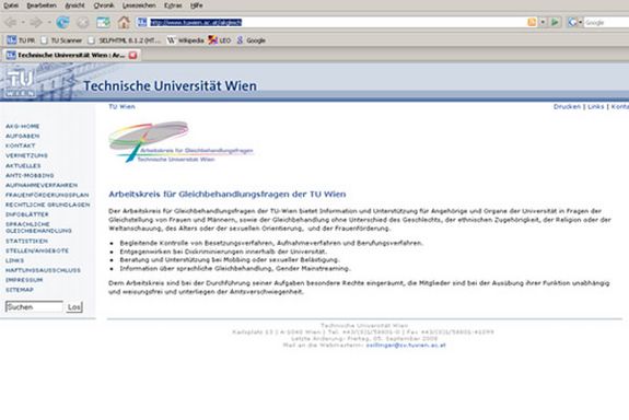 Screenshot der neuen Website des AK für Gleichbehandlungsfragen der TU Wien