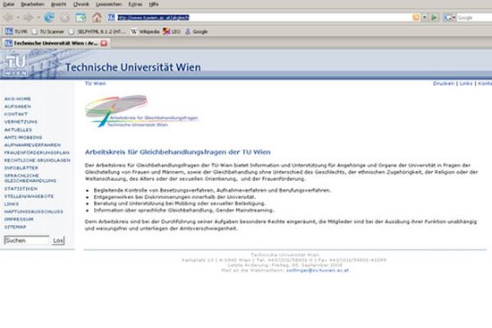 Screenshot der neuen Website des AK für Gleichbehandlungsfragen der TU Wien