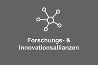 Gezeichnetes Netzwerk, darunter steht "Forschungs- und Innovationsallianzen"