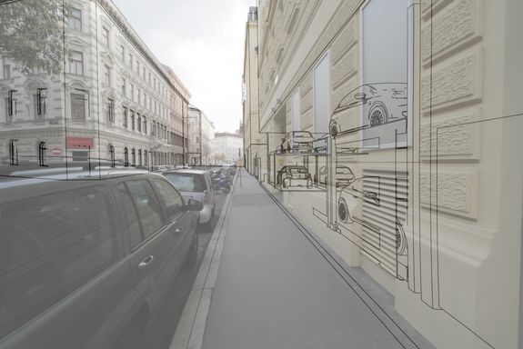 Visualisierung der Auswirkung von EG-Garagen auf PassantInnen; Dreidimensionales Stadtparterre-Modell (Ausschnitt), Abbildung: Jan Looman im Auftrag von Angelika Psenner Visualisierung der Auswirkung von EG-Garagen auf PassantInnen; Dreidimensionales Stadtparterre-Modell (Ausschnitt), Abbildung: Jan Looman im Auftrag von Angelika Psenner
