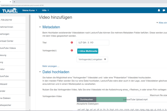 LectureTube Upload in TUWEL LectureTube Upload in TUWEL