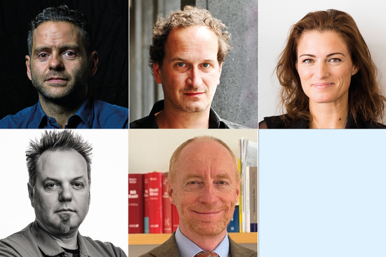 Collage aus fünf Porträtbildern. Vier Bilder sind in Farbe, eines in s/w.