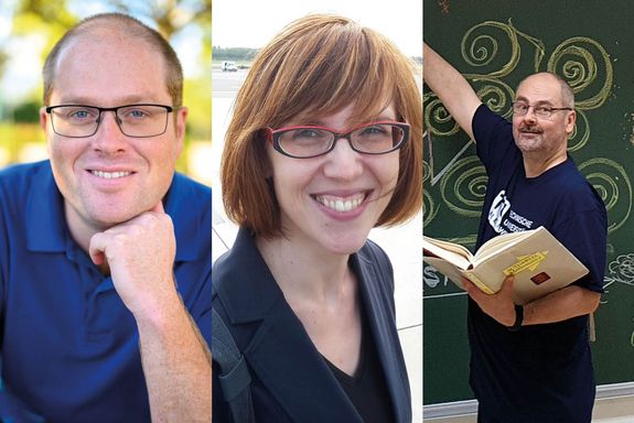 Porträts: Stefan Gerhold, Julia Eisenberg und Friedrich Hubalek vom Forschungsbereich Finanz- und Versicherungsmathematik (FAM)