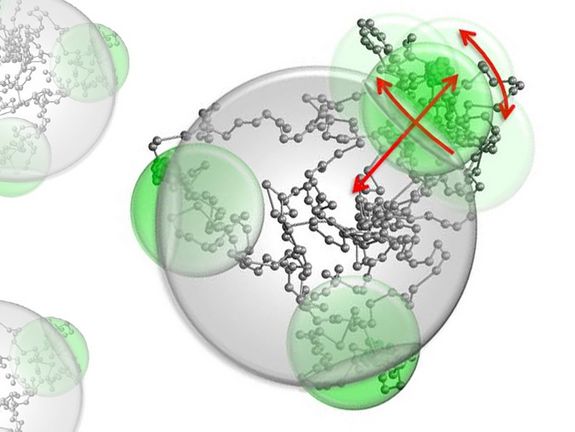 Sternförmige Kolloide: Sie können sich aneinander andocken - über "Patches", die nicht starr sind, sondern ihre Position ändern können.