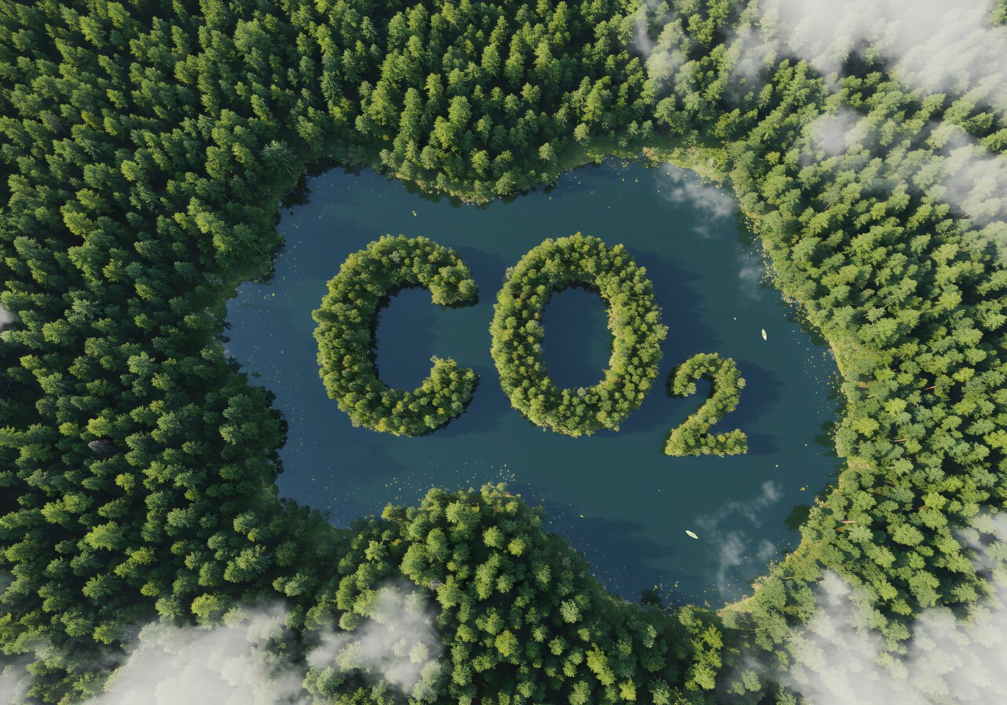 CO2 geschrieben in einem See mit Bäumen