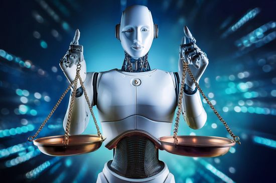 roboter holding balanced scales