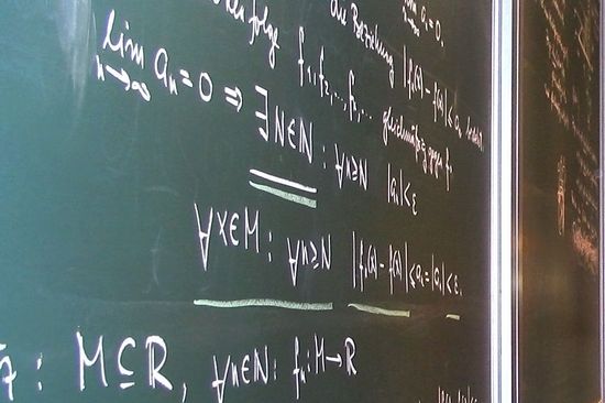 Blackboard on which mathematical formulas are shown