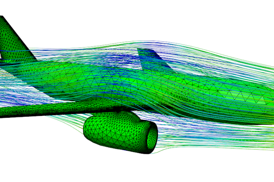 airplane model in aerodynamic flow