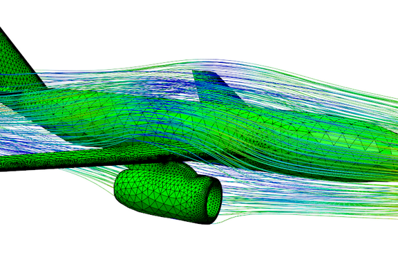 airplane model in aerodynamic flow