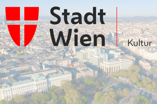 Luftbildaufnahme Karlsplatz mit Logo der Stadt Wien