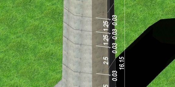 [Translate to English:] In der Vorbereitungsphase wurde ein 3D-Rendering des Betonturms erstellt (Maßangaben im m).