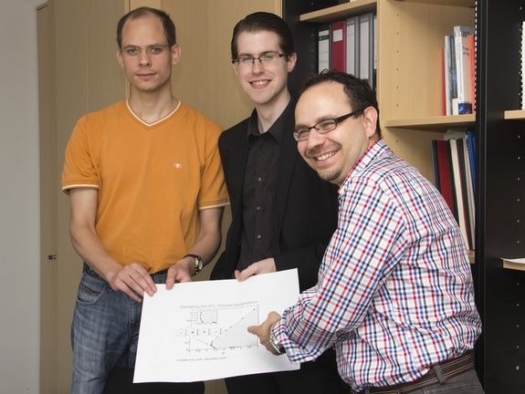 Georg Rohringer, Thomas Schäfer und Alessandro Toschi (v.l.n.r.) - mit der an der TU Wien berechneten Orientierungskarte.