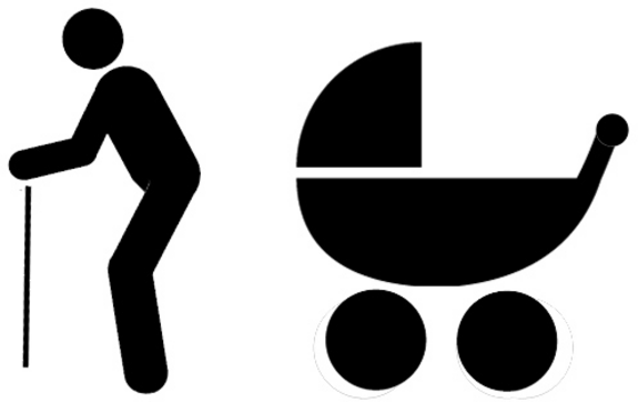 Icons von einem Pensionisten und einem Kinderwagen