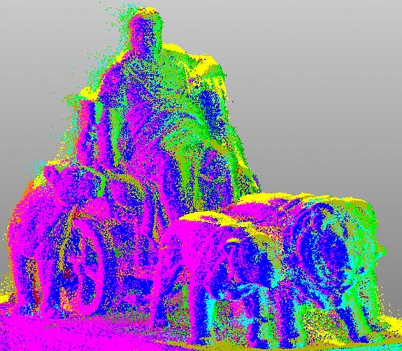 Abb. 2: Der Laserscanner erzeugt eine "Punktewolke". Jeder Punkt repräsentiert eine Messung.