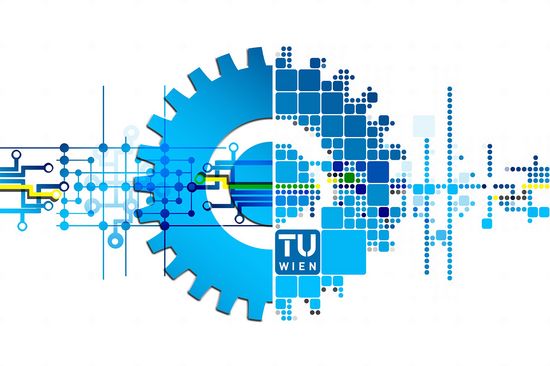 Ein Symbolbild aus vorwiegend in Blautönen gehaltenen Elementen wie beispielweise Schaltkreise und ein Zahnrad in der Mitte. Ab der Mitte spiegelt sich das Bild nach rechts, löst sich jedoch in kleine Quadrate und Punkte auf.